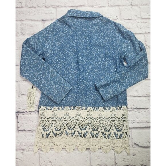 Shyanne Girls Size Small Western Style Button Front Blouse Blue Floral And Lace - Picture 5 of 5